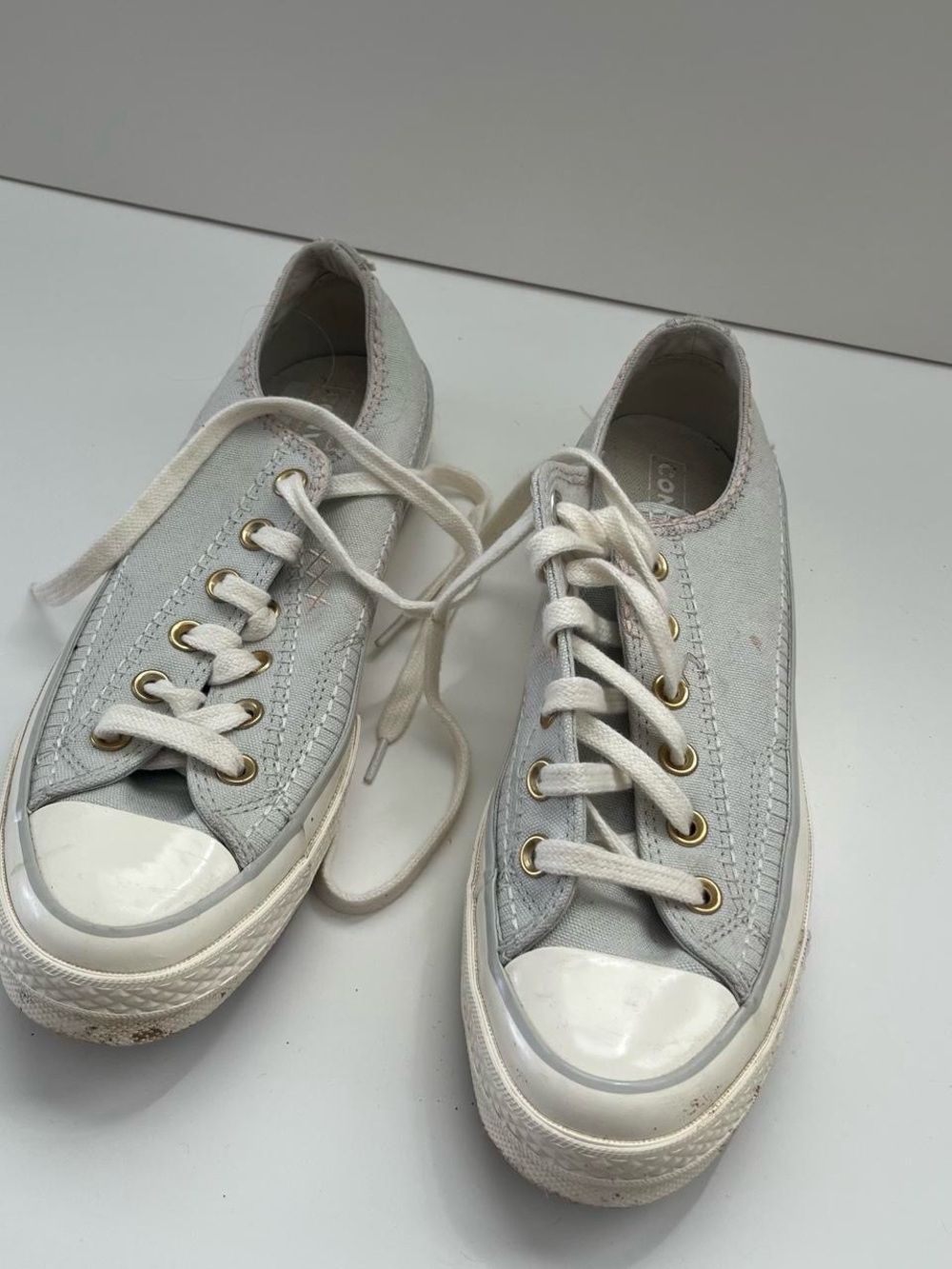 Converse Light Gray Low-Top Canvas Sneakers with Cream Laces